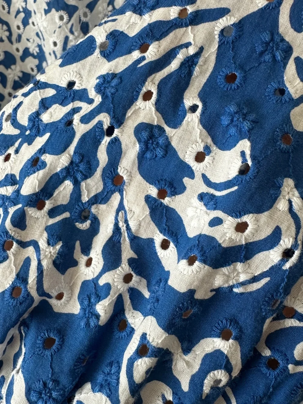 Zara Blue and White Floral Print V-Neck Smocked Waist Blouse